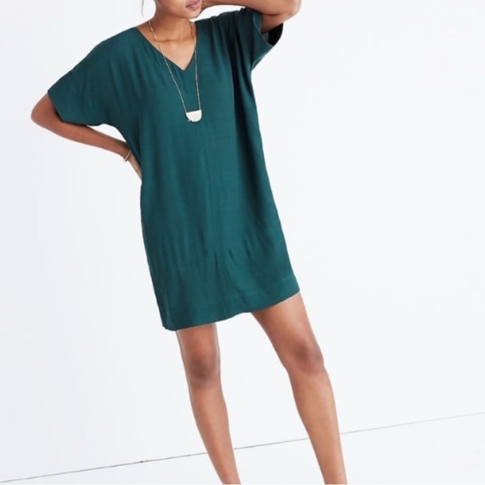 Madewell Dress Women's Small Green Spruce Shift V-Neck Small